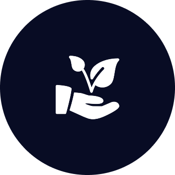 Hand holding a sprouting plant icon.