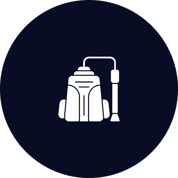 White vacuum cleaner icon on dark background.